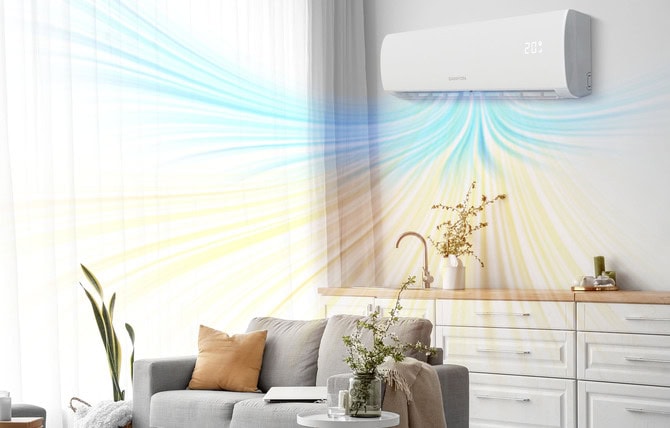 Klimaanlage mit warmer und kalter Luft in der Küche