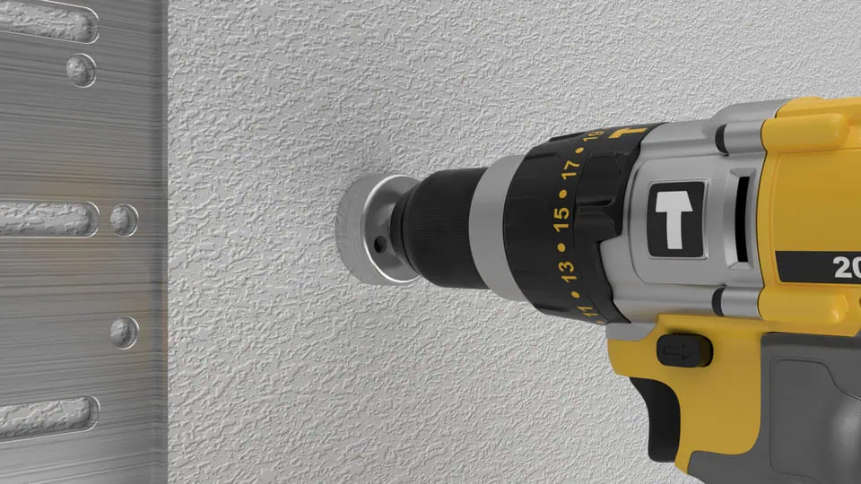 Hochwertige Akku-Bohrmaschine beim Bohren in Wand, ideal für Heimwerker und Renovierungen.