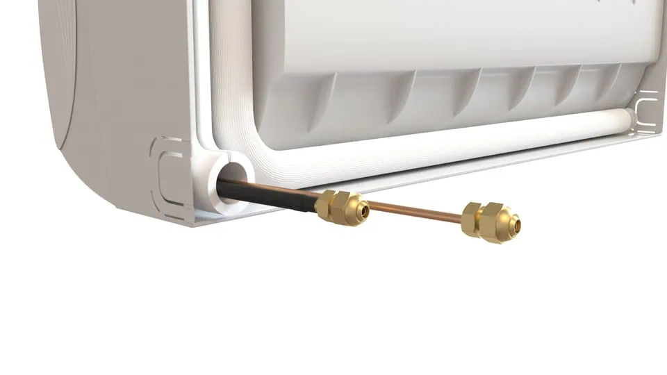 Heizkörper mit Anschlussrohr und Fachverbindung, ideal für effiziente Heizsysteme.