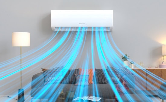 Effiziente Klimaanlage mit niedriger Energieverbrauch für Heizung und Kühlung. Optimal für nachhaltiges Wohnen.