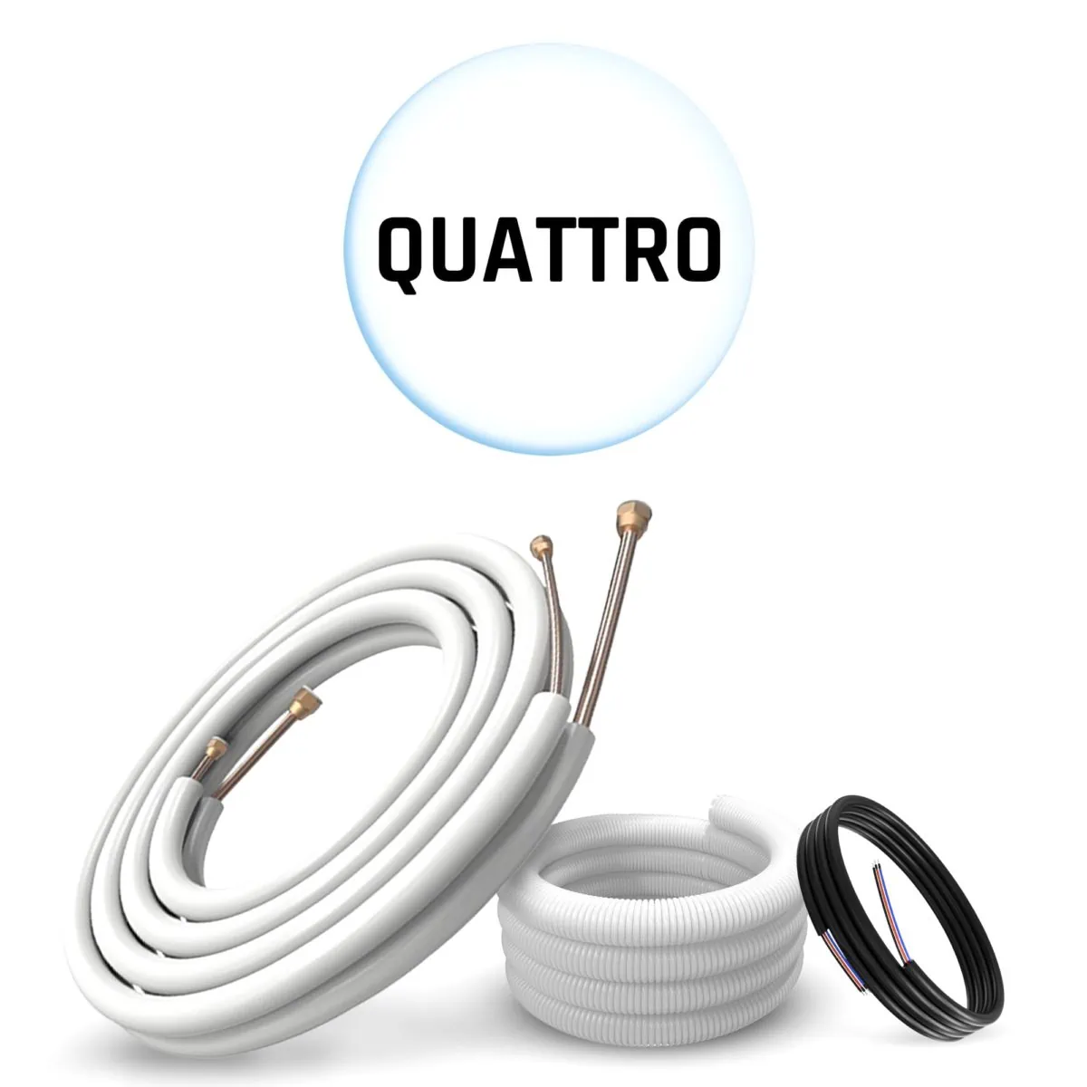 Hochwertiges Montageset für Multisplit-Klimaanlagen mit 4 Inneneinheiten, inklusive Verbindungsschläuche und Kabel.