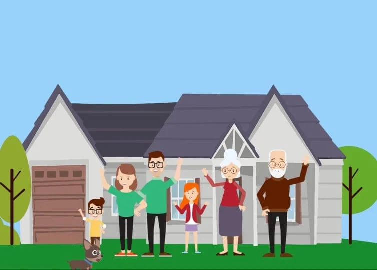 Familie Clever vor dem Haus